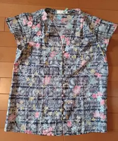 d'un à dix 日本製 シャツ フレンチ袖花柄 総柄 M