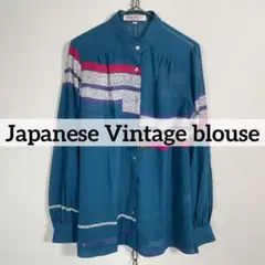 ☆Japanese Vintage デッドストック ノーカラー昭和レトロブラウス