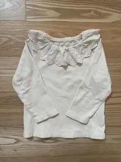 韓国子供服 レースフリル襟 長袖カットソー100cm
