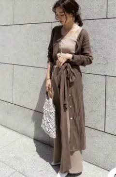 ETRE TOKYO リブニットロングカーディガン ブラウン