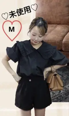 未使用♡半袖♡フリルブラウス♡ブラック♡きのしたファミリー♡miyu♡Mサイズ