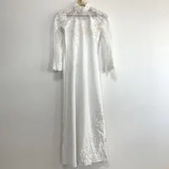 白 アオザイ ベトナム伝統衣装 ドレス＆パンツセット 刺繍入り 未使用 M〜L