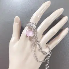 pinkはーとと十字架 地雷指輪 2連チェーンリング