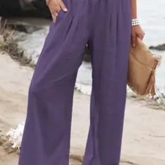 ウエストシャーリングゴム　ワイドパンツ　パープル
