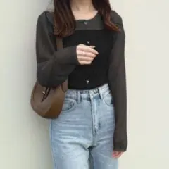 GRL ハートボタンシアーカーディガン
