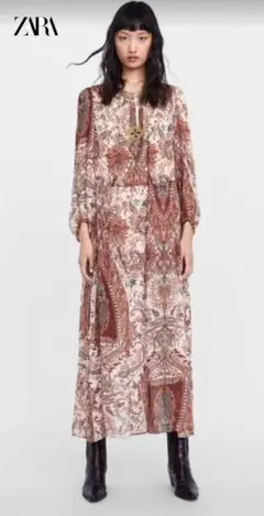 【新品タグ付き】ZARA 秋　ペイズリーロングワンピ M