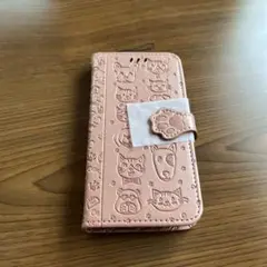 動物エンボス加工 手帳型ケース ピンク