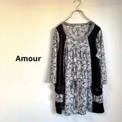Amour アムール ペイズリー柄五分袖チュニック ウエスト紐ありM-L