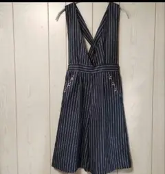 サロペットパンツ ガウチョパンツ　ストライプ 160cm