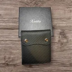 新品未使用品✨️メンズ 二つ折りミニ財布 ブラック 専用ケース付き