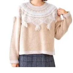 flower スノー　ノルディック　ニット　ピンク