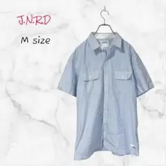 J.N.R.D シャツ 半袖 カジュアル Mサイズ ホワイト×ブルー ストライプ