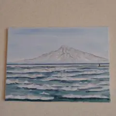 自作風景油彩画、斜里岳と流氷，サイズF- 4 張りキャンバス画