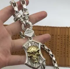 メンズレトロ銀S925銀のネックレス シルバースカル