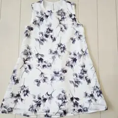 Lサイズ【Aライン】【美品】花柄ノースリーブひざ丈ワンピース 総裏地付き
