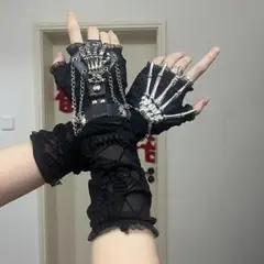ハロウィン アームウォーマーセット スケルトン ロック スカル ブラック ☆