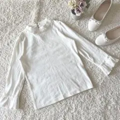 ホワイト フリル袖 ビジュー トップス 長袖【M】Dear Plants