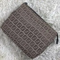 フェンディ FENDI ズッカ柄 ポーチ バニティ ブラウン ナイロン