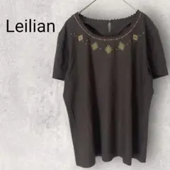 レリアン 半袖 カットソー 11号 ブラウン 刺繍 ひし形 綿 100% 日本製