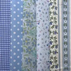 ハギレ カットクロス ブルー系 花柄 チェック ドット パッチワーク