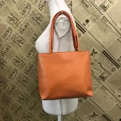 プラダ ハンド トートバッグ 革 オレンジ ロゴ型押し EN601