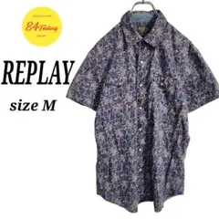 REPLAY ショートスリーブ 総柄シャツ 半袖 ペイズリー 紺 メンズ M