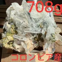 コロンビア産　レムリアンシードクラスター　708g 台座付き　緑色の雲母共生⑥