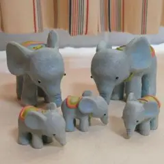 かわいい 親子のぞうさん 置物 オブジェ ５頭セット【ハンドメイド】