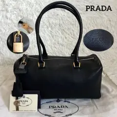 美品✨プラダ ショルダーバッグ 南京錠 オールレザー ゴールド金具 黒 肩掛け