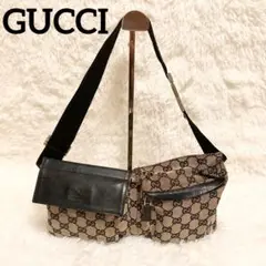 良品 GUCCI グッチ ウエストポーチ ブラウン キャンバス GG柄
