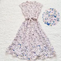 【美品✨】アナトリエ 小花柄ロングワンピース リボンベルト ピンク 半袖 38