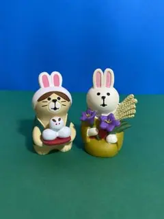 デコレコンコンブル　お月見　うさぎなりきり猫　生け花うさぎ