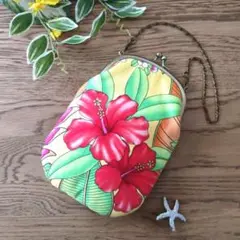 ハワイアンコットン がま口 ポーチ ポシェット ハンドメイド フラダンス