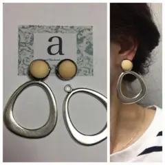 1024-4 2way☺︎マット素材ライトベージュとシルバーピアス×フープ☺︎