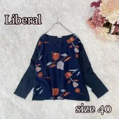 Liberal 幾何学柄＊刺繍デザイン カットソー（40）コットン　ネイビー系