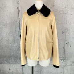 ドゥロワーのエルボーパッチつきレザーブルゾン ラムスキン 羊革 ムートンボア