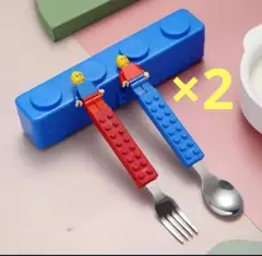 LEGO　レゴブロック風　スプーン　フォーク　カトラリーセット　2セット