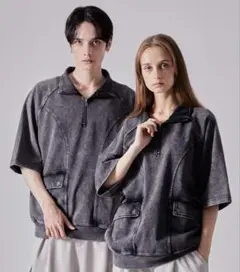 CLEL 半袖ハーフジップTシャツ Mサイズ/ラベンダー