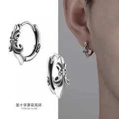 【再入荷】シルバー　ピアス　フープ　リング　ユニセックス　クロス　十字架