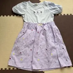 薄紫色 ぶどう刺繍 半袖ワンピース