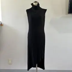 HEATHER リブノースリーブロングワンピース ブラック