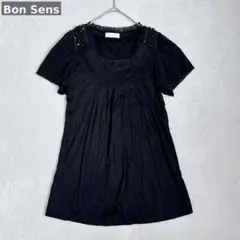 v15 Bon Sens ビジュー装飾チュニック ブラック きれいめ 半袖 40