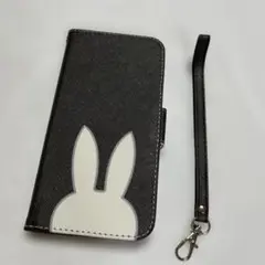 iphone12 ケース カバー 手帳 うさぎ ブラック