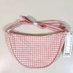 【新品タグ付】ユニクロ　ラウンドミニショルダーバッグ　ギンガムチェック　ピンク