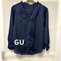 ネイビー Vネック 長袖シャツ ノーカラー前開き　8