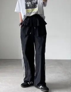 Laule'a 新品同様 ウエストフリル　サイドライン　ナイロンパンツ