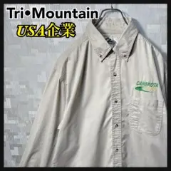 USA企業 ロゴ 長袖 シャツ ボタンダウン メンズ USサイズ L ベージュ系