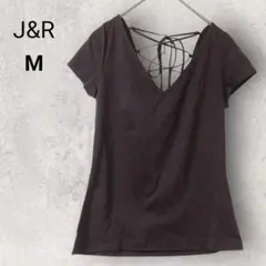 ジェイアンドアール 半袖 カットソー バックレースアップ M ブラウン 綿100