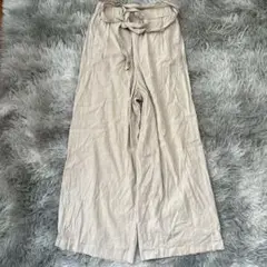美品✨【ノーリーズ】ベージュ リボン付き ワイドパンツ S リネン混❗