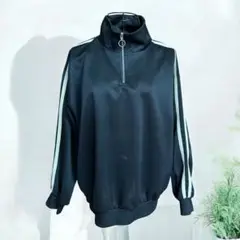 VEHEMENT ブルゾン　ハイネック 白ストライプ　M ブラック